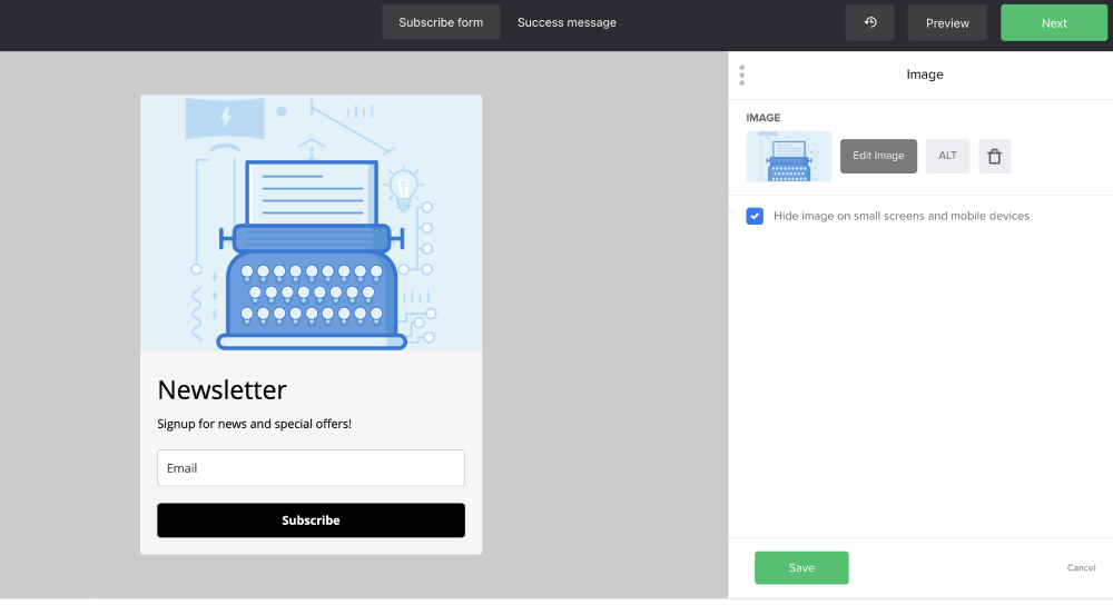 Email subscriber list form example