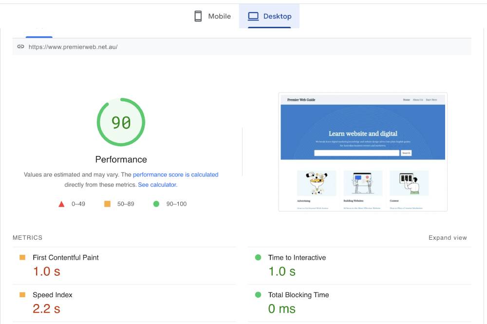 Google Pagespeed Insights report