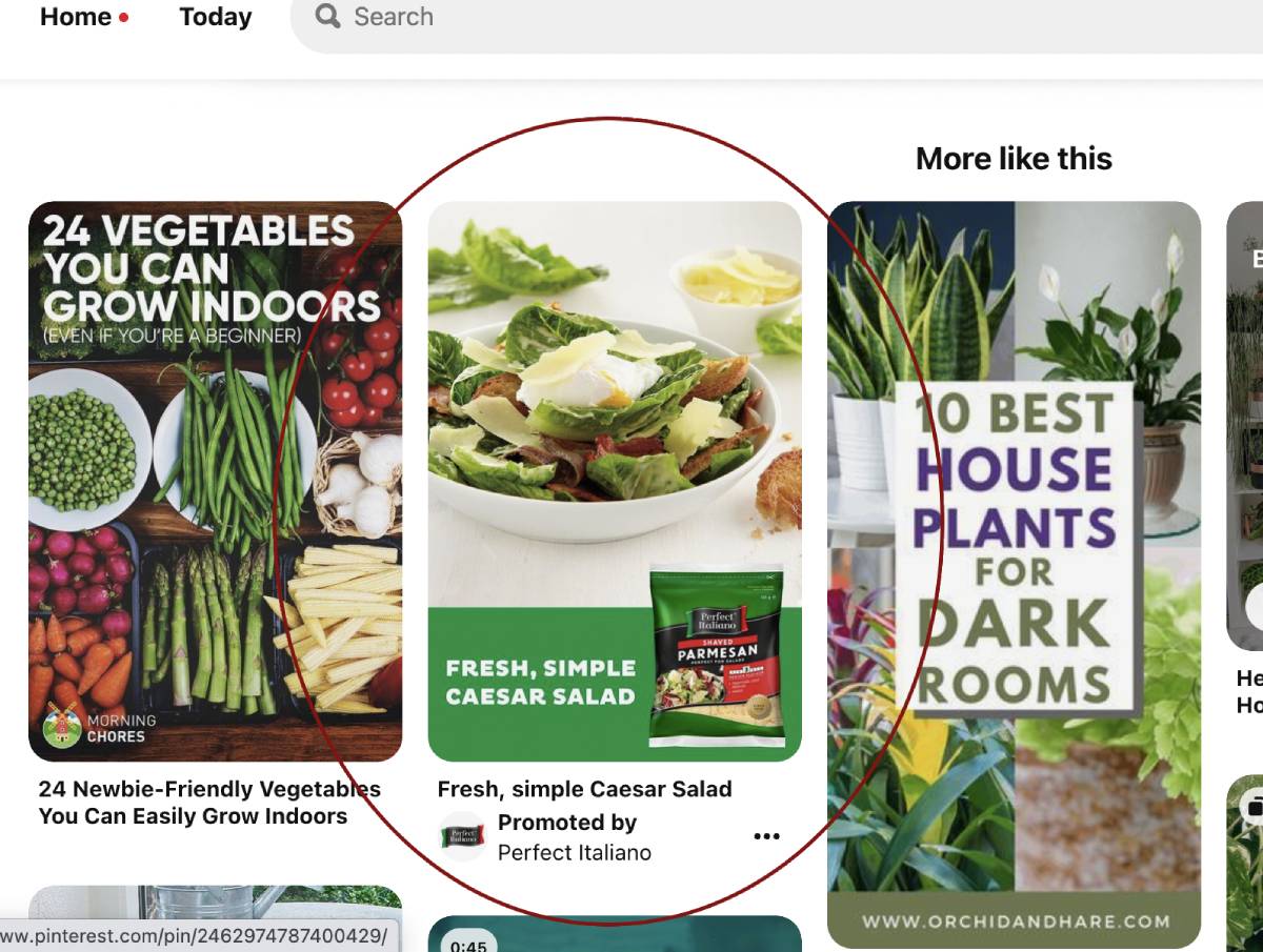 Example of advertising on Pinterest