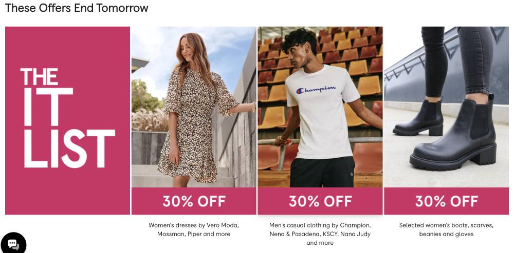 Ecommerce discounts offer example with MYER