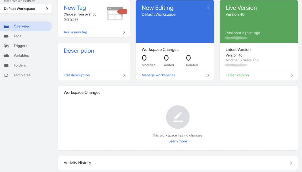 Google Tag Manager dashboard