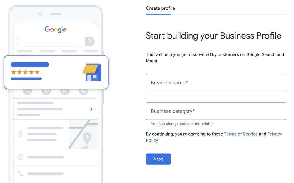 Build business profile with Google