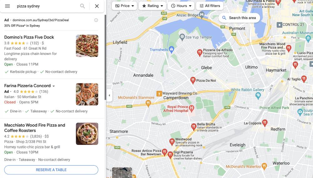 Nearby places on Google Maps