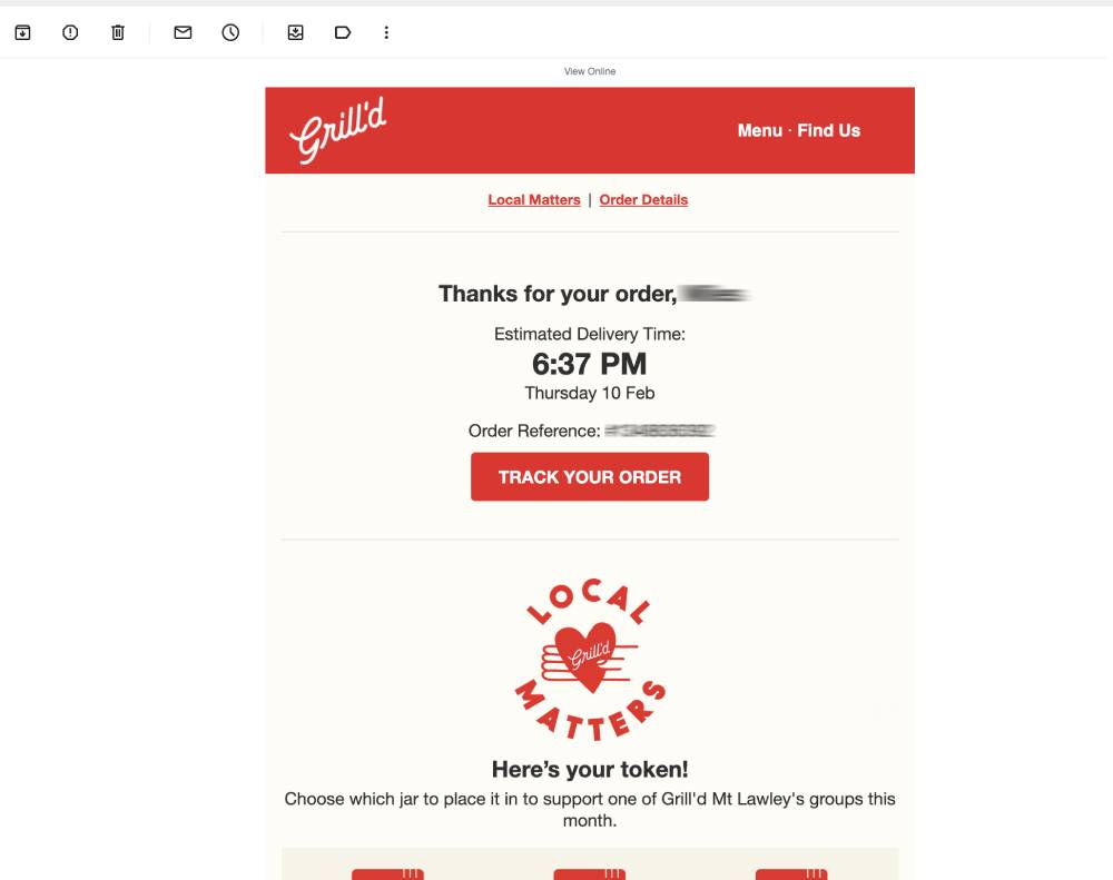 Transactional emails from Grill'd